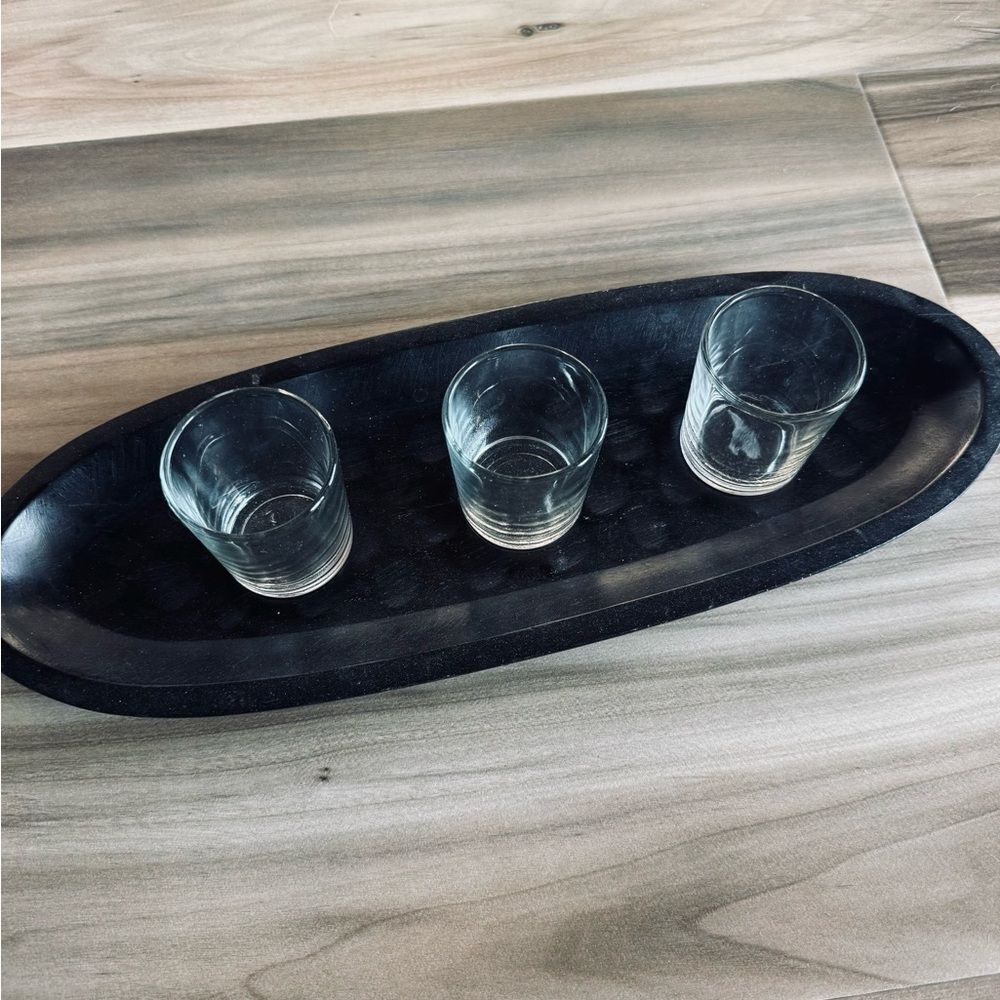Black Oval Wooden Tray Candle Holder Centerpiece Decor - Picture 2 of 3